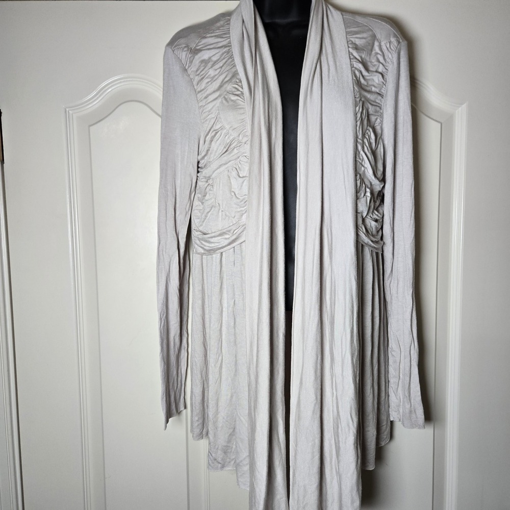 Philosophy Republic Clothing Open Front Ruched Cardigan Raw Salt Grey Medium NWT